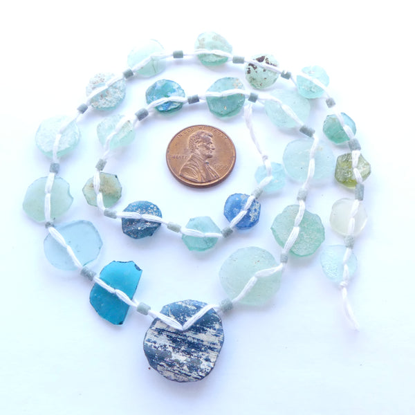 Ancient Glass Made into New Beads, Coin Shape, Seafoam